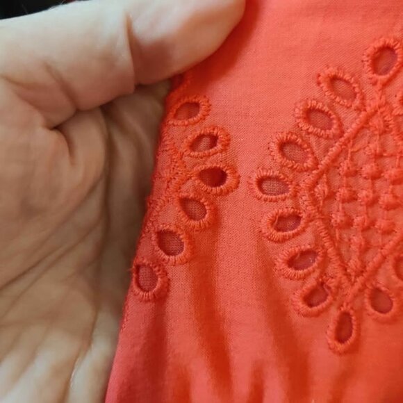 Size 14 NEXT Cotton Maxi Eyelet Orange Red Hue Dress - Picture 5 of 5